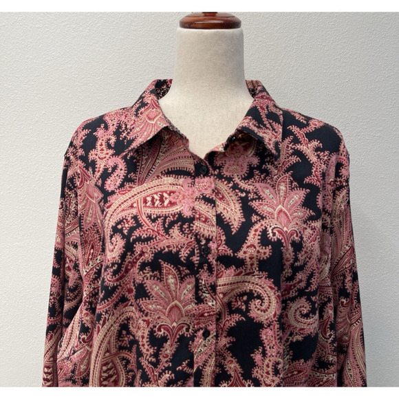 Chaps Ralph Lauren Button Up Shirt Top Size 2X Dark Paisley Flip Cuff Cotton - Picture 3 of 8